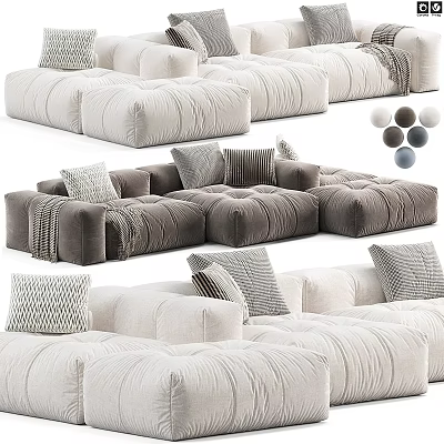 Cozy Modern Sectional Sofa In Neutral Tones With Decorative Pillows And Throw Blankets 3d model