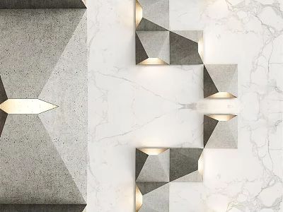 Modern Geometric Wall Sconces Mounted On Marble And Concrete Wall Surface With Soft Lighting 3d model