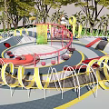Outdoor Playground Equipment With Colorful Climbing Nets Slides Green Lawn And Trees For Children