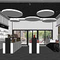 Modern Retail Store Interior With Product Shelves And Circular Ceiling Lights