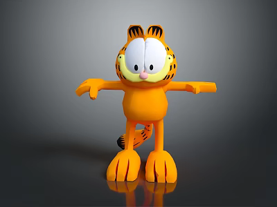 Garfield 3D Character Model With Orange Body Black Stripes Big Eyes Open Arms 3d model