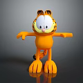Garfield 3D Character Model With Orange Body Black Stripes Big Eyes Open Arms