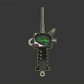 Futuristic Handheld Weapon With Green Screen Red Button And Silver Metallic Barrel
