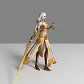 Elegant Fantasy Game Movie Character With Long White Hair Golden Outfit And Staff
