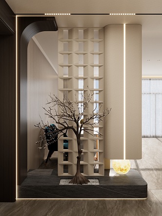 New Chinese Style Middle Ancient Light Luxury Cement Brick Landscape Suspension Entrance Partition Entrance 3d model