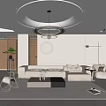 Modern Minimalist Living Room Interior With L Shaped Sofa Circular Ceiling Light And Round Mirror