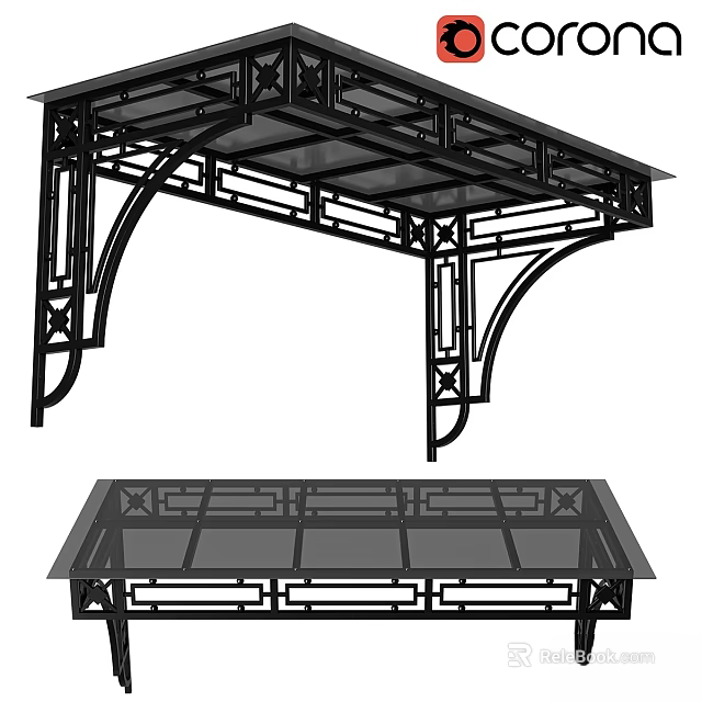 Architectural Component With Arched Supports Crossed Frames And Grid Top Design 3d model 
