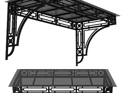 Architectural Component With Arched Supports Crossed Frames And Grid Top Design 3d model