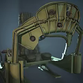 Vintage Mechanical Cockpit Seat With Dashboard Steering Wheel Red Cushion And Green Frame
