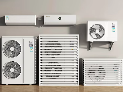 Various Air Conditioner Fans Featuring Wall Mounted Standing White Styles For Home Cooling Solutions 3d model