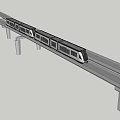 Elevated Railway Infrastructure With Metro Train Moving On Track And Support Pillars