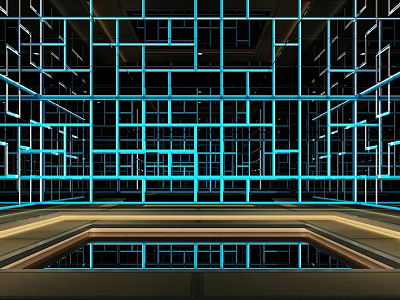 Contemporary Shower Sauna Space With Blue Grid Patterns And Luminous Structural Design 3d model