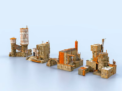 Future Architecture Industrial Style 3D Rendered with Stone Metal Structures Towers Pipes and Platforms 3d model