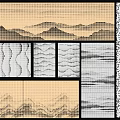 Various Chinese Traditional Decorative Textures With Mountain Wave And Calligraphy Patterns 3d model