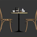 Modern Round Table With White Top And Black Legs Paired With Wooden Curved Back Chairs