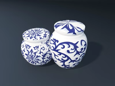 Decorative Ceramic Vessels With Blue And White Floral Patterns And Lids 3d model