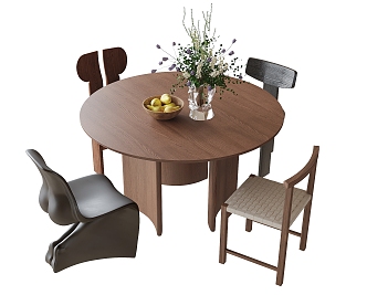 Modern Dining Table and Chair Combination Dining Chair Round Dining Table 3d model