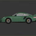 Glossy Light Green Sports Car Featuring Rear Spoiler Black Rims And Reflection