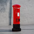 Red Post Box Commercial Equipment Featuring ER Logo and Gray Brick Wall Background 3d model