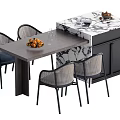 Dining Table Set With Wooden Top Woven Rattan Chairs Black Legs And Marble Cabinet