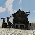 Rustic Traditional Chinese Wooden Barn With Sloped Roof Stone Mill And Wooden Walls