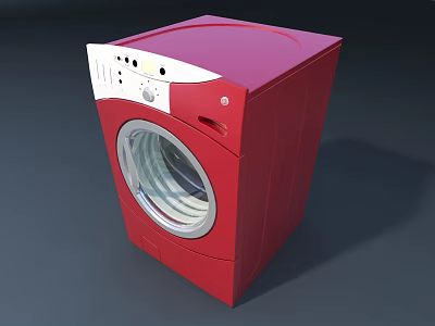 Red Front Loading Washing Machine With Modern Design And Control Panel 3d model