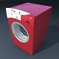 Red Front Loading Washing Machine With Modern Design And Control Panel
