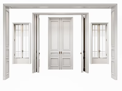 Elegant White Double Doors Paneled Design With Sidelights For Modern Home Interior 3d model