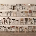 Stylish Bar Stools in Various Designs and Materials for Modern Kitchen Use 3d model