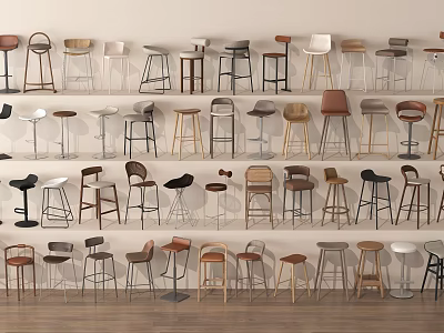 Stylish Bar Stools in Various Designs and Materials for Modern Kitchen Use 3d model