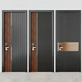 Three Modern Swing Doors Featuring Wooden Panels Dark Frames And Decorative Strips 3d model