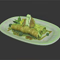 Fresh Rolled Crepe With Strawberry Mango Blueberry Whipped Cream And Mint Leaves