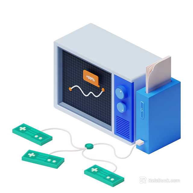 Vintage Retro Computer System With Blue Casing Green Game Controllers And Display Screen 3d model