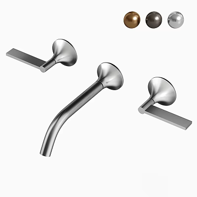 Modern Stainless Steel Faucet Design With Curved Spout And Lever Handles 3d model