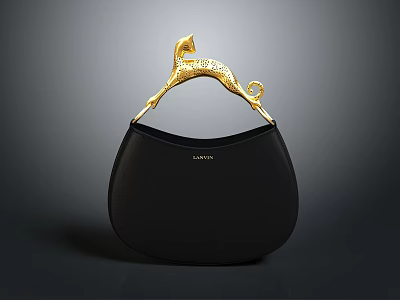 LANTY Black Handbag With Golden Cheetah Shaped Handle And Elegant Design 3d model