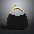 LANTY Black Handbag With Golden Cheetah Shaped Handle And Elegant Design