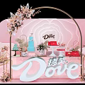 Dove Exhibition Display With Pink Background Floral Arch And Decor Items