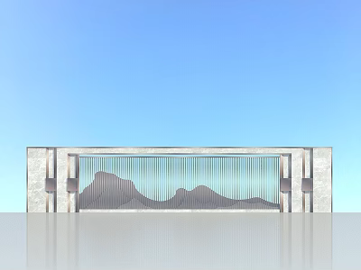 Modern Scenic Wall Design With Mountain Pattern Vertical Slats And Stone Panels 3d model