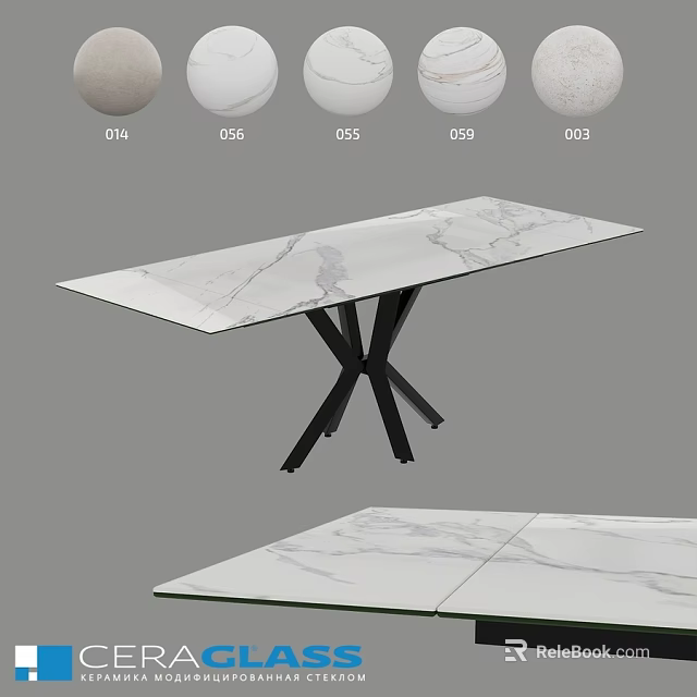 Modern Dining Table With Marble Top And Black Cross Leg Base 3d model 