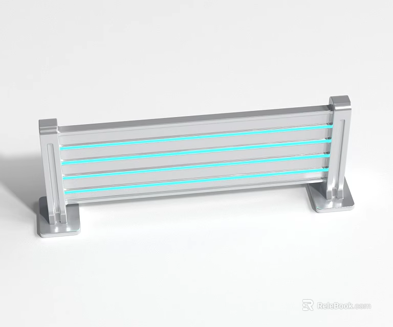 Silver Metal Safety Railing With Blue Horizontal Stripes And Stable Supports 3d model 