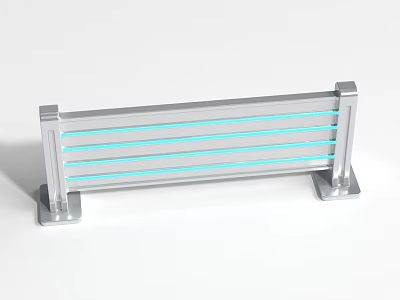 Silver Metal Safety Railing With Blue Horizontal Stripes And Stable Supports 3d model