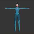 3D Digital Female Character In Teal Bodysuit Standing With Outstretched Arms