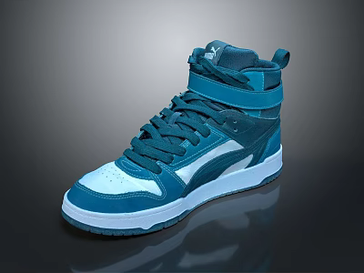 Casual Teal High Top Sneakers With Velcro Strap Mixed Materials And White Sole 3d model