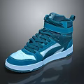 Casual Teal High Top Sneakers With Velcro Strap Mixed Materials And White Sole