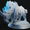 Detailed White Mammoth Sculpture With Saddle Base And Blue Lighting Effects