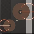 Circular Copper Wall Decor with Illuminated LED Ring on Gray Striped Wall