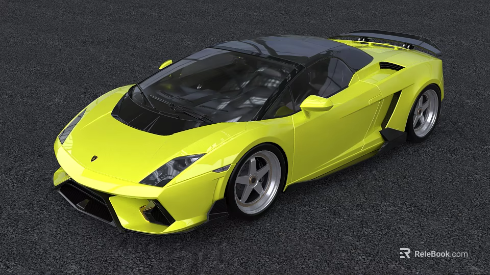 Yellow Convertible Sports Car With Sleek Body Black Roof And Silver Wheels 3d model 