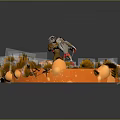 Game Movie Characters Fighting On Orange Circular Platform With Plants And Rocks