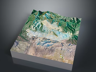 3D Landscape Model Showcasing Mountainous Terrain With Green Vegetation And Blue Water Features 3d model