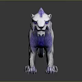 White Lion with Purple Mane and Blue Eyes 3D Render Standing on Dark Surface